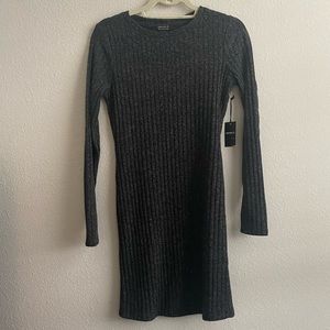 NWT M Forever 21 Contemporary Charcoal grey long sleeve ribbed mini dres